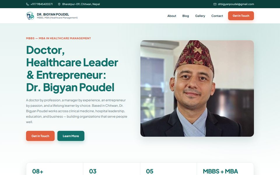 Homepage of the Dr. Bigyan Poudel portfolio website